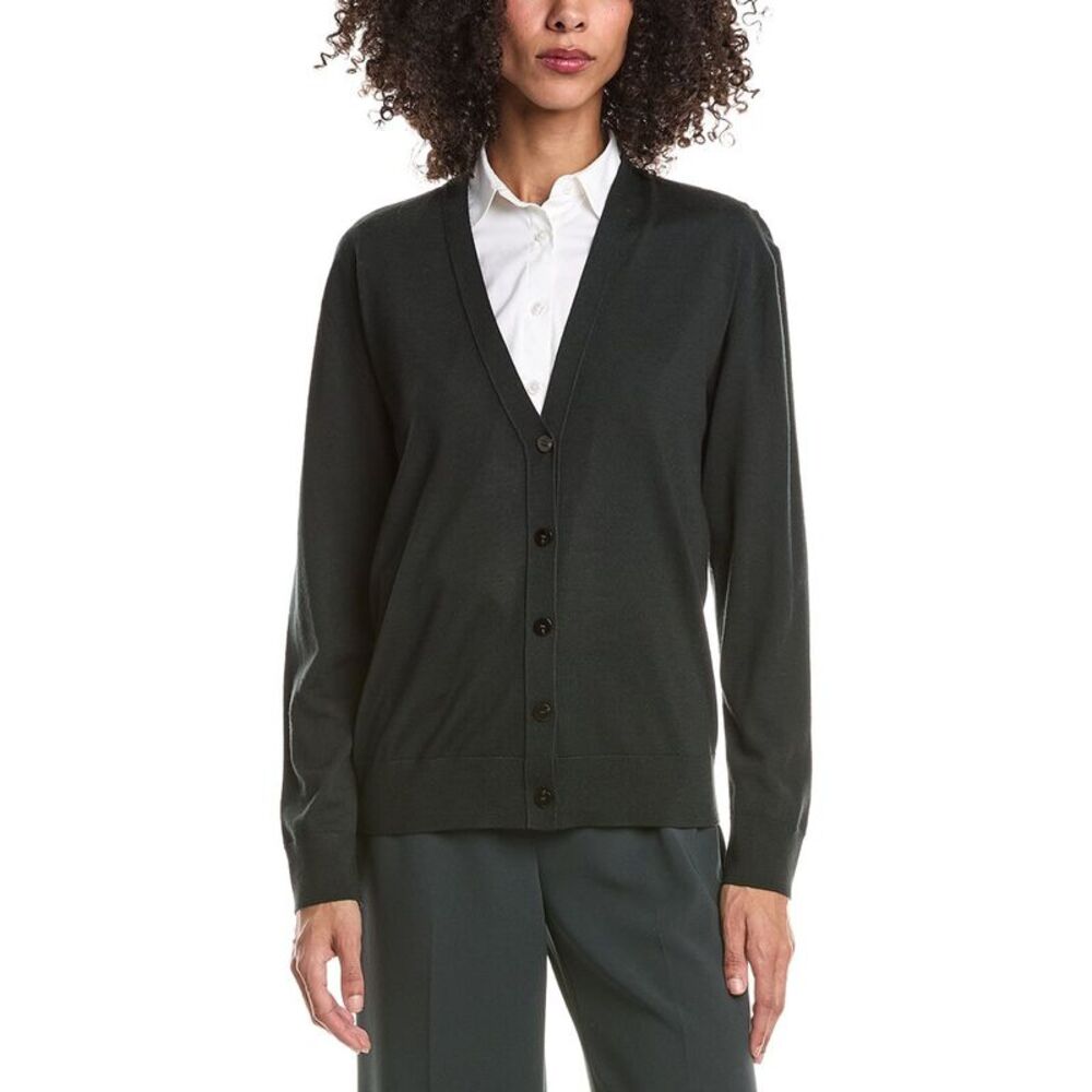 Theory Womens  V-Neck Wool Cardigan, Green